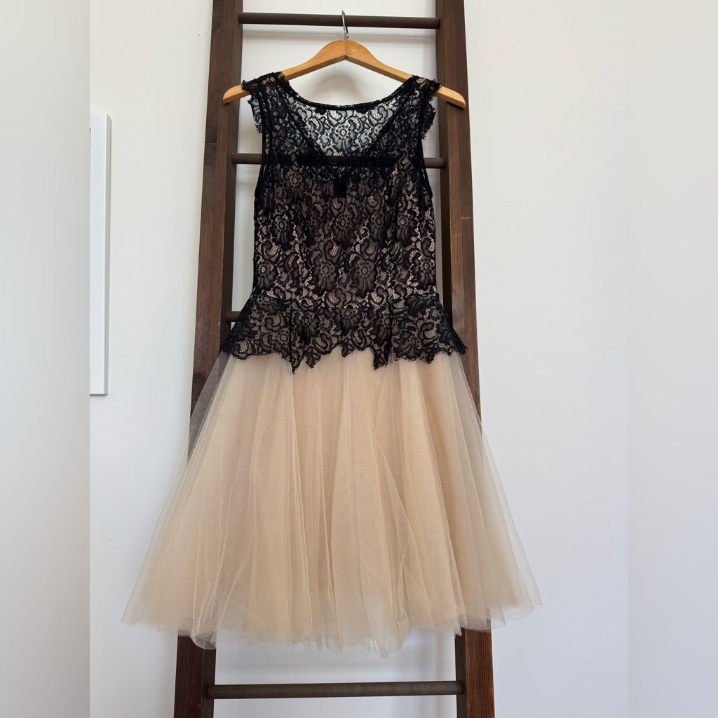 Black Lace And Blush Tulle Holiday Dress